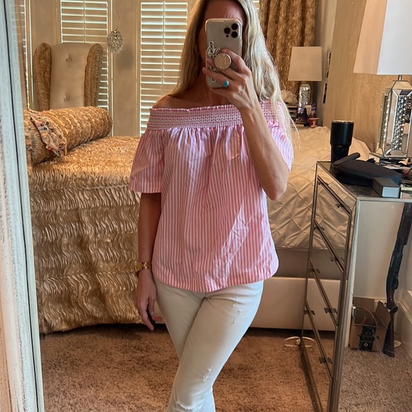 Vineyard Vines Pink Summer Vacation Stripe Off Shoulder Top Small - Picture 4 of 6